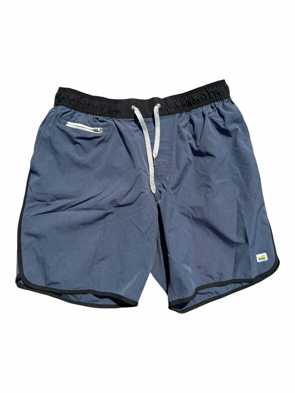 Vuori Banks Shorts Men L Azure Linen Texture Blue Black 7” Athletic Swim